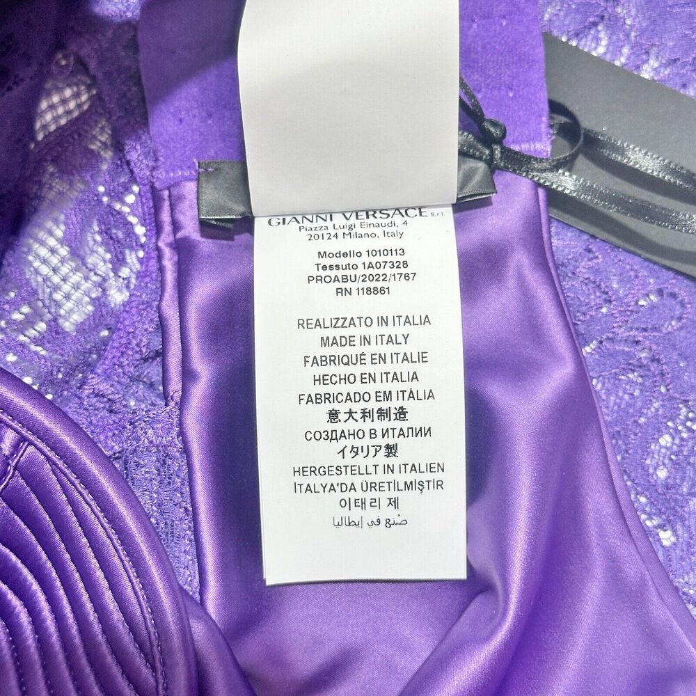 NWT Versace Runway SS23 Bodysuit Size 1C/ 32C/ XS Bustier Satin Lace Purple $875 - Picture 12 of 15